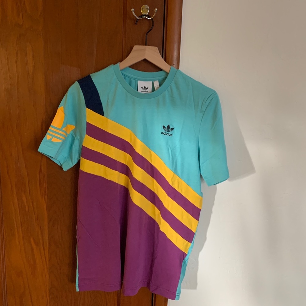 Adidas 80s Retro Teal Colorblock Tee Shirt